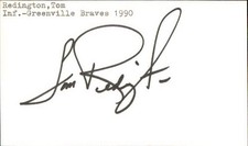 Tom Redington Signed 3x5 Index Card Cut Braves Autograph Den