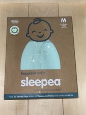 NIP HAPPIEST BABY SNOO SACK Blue Swaddle M 2-4 mo Stars Organic Cotton Sleepea