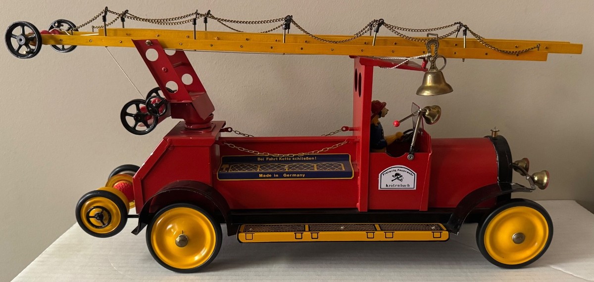 Rare Handmade German Nuremberg Tin Fire Engine w/ Original Cert
