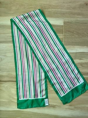 Vintage Echo 100% Silk Scarf Long Green Purple Stripes