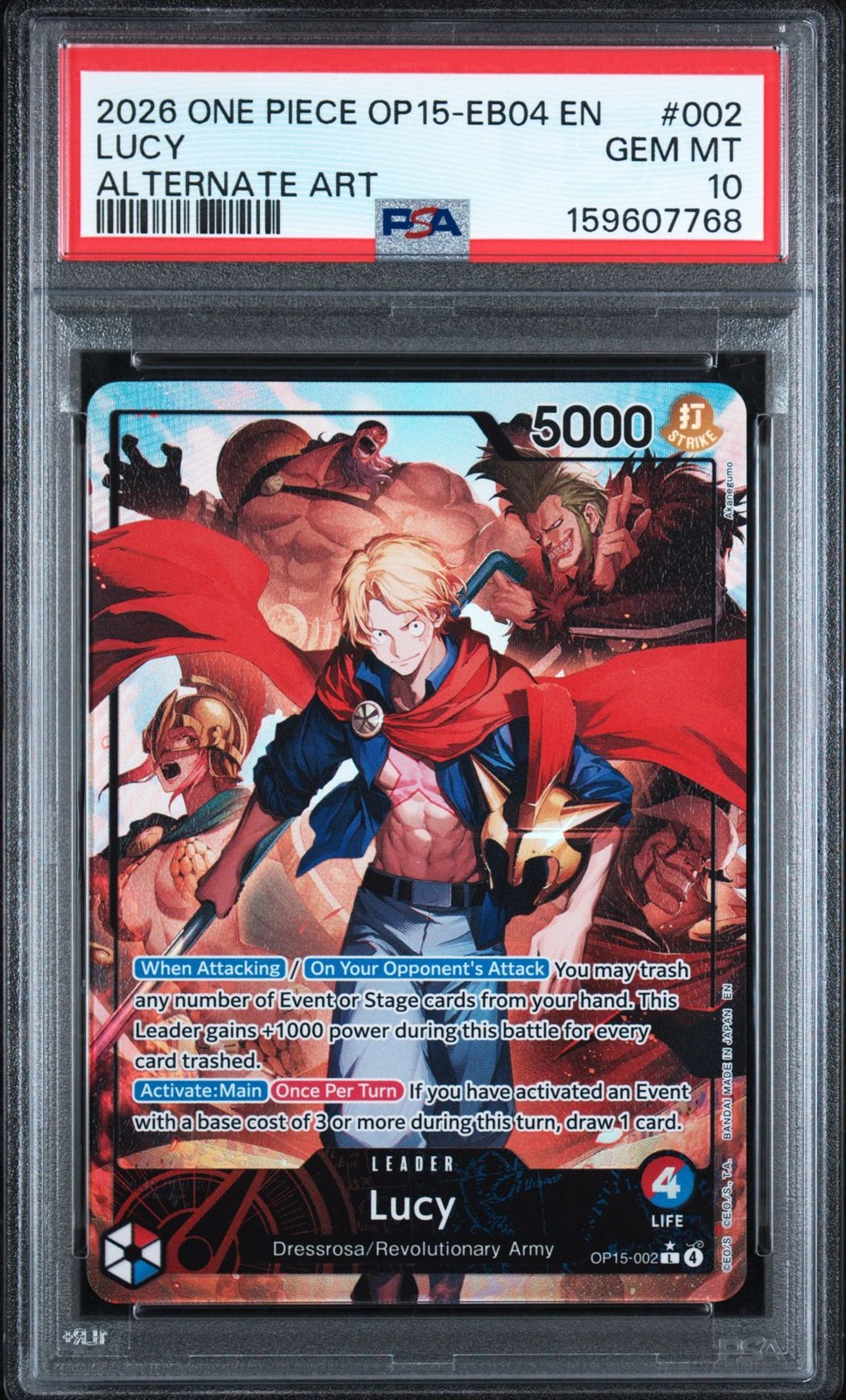 2026 One Piece Op15-Eb04-Adventure On Kami's Island #002 Lucy PSA 10