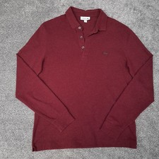 Lacoste Long Sleeve Polo Men's Small Size 3 Red Cotton Pique Logo