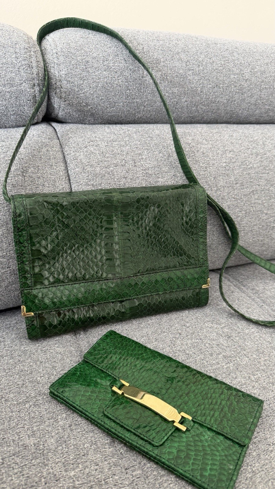 Vintage Emerald Green Python Leather Shoulder Bag… - image 14