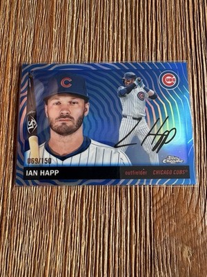 2025 Topps Chrome Platinum Ian Happ #80 Blue Vibrations 69/150 Chicago Cubs