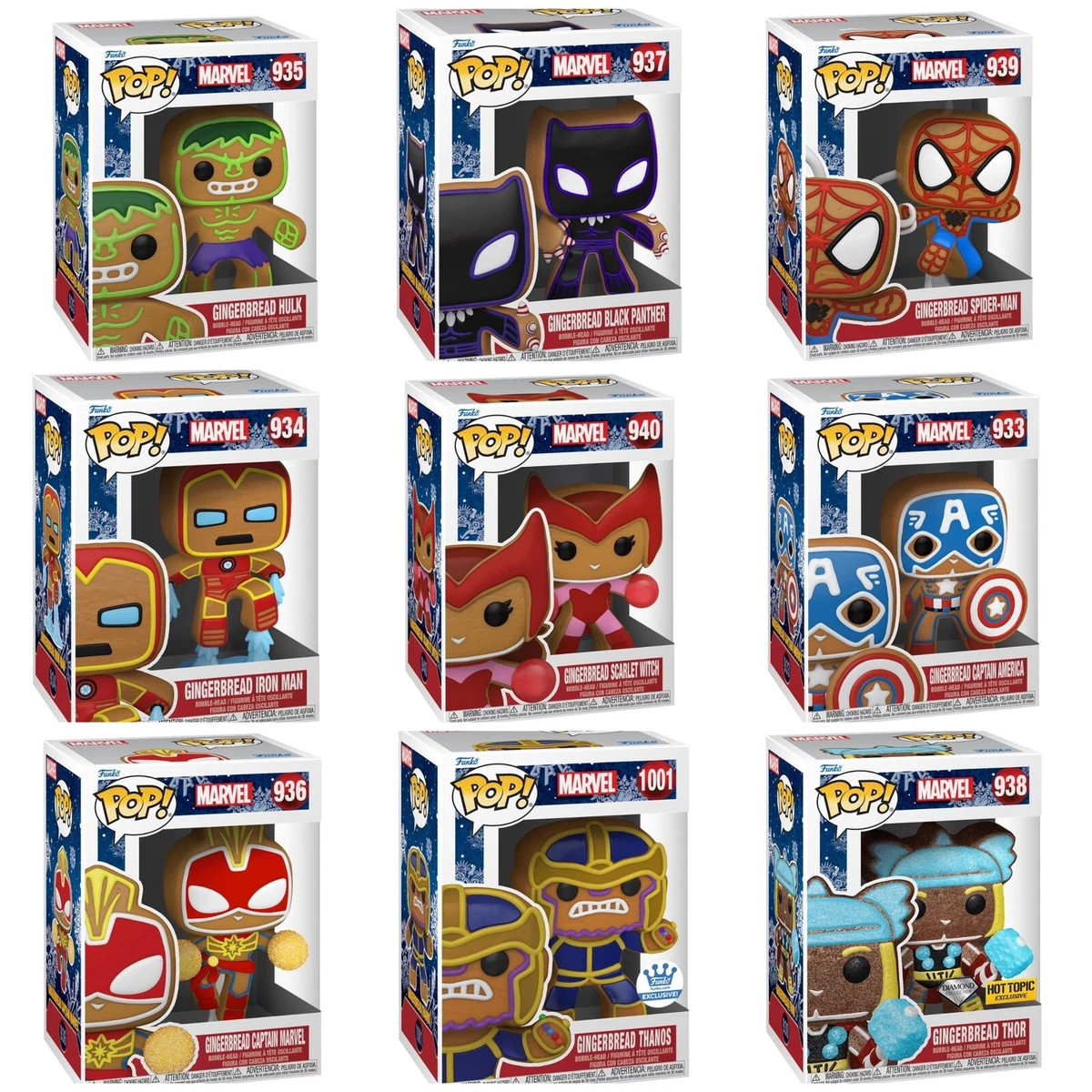 Funko Pop! Marvel Gingerbread Full Set Of 10 Thor Thanos Presale +  Protectors