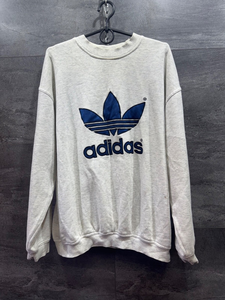 Adidas Vintage Grey Crew Neck Long Sleeve Sweatshirt Mens Size L