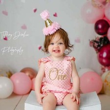 1st BIRTHDAY ROMPER - PINK RUFFLE ROMPER - PERSONALIZED ROMPER- Cake Smash