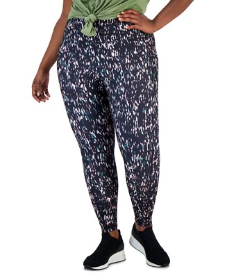 NWT ID Ideology Womens Side Pocket Activewear 7/8 Leggings Black Sz 1X $50 B346