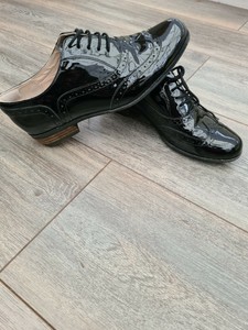 clarks black patent brogues