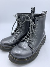 Doc Martens Airwair Size 1 Kids Metallic Grey Leather Combat Boots 1460 JY004