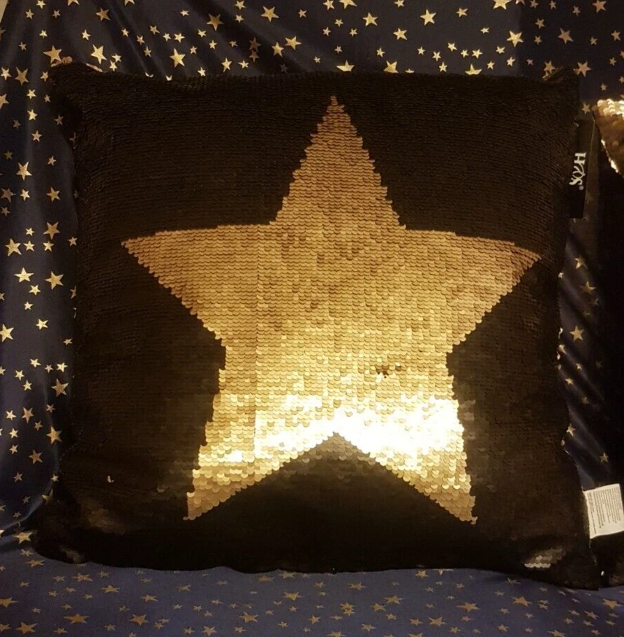 2 Dekokissen, Schwarz/Gold, Pailletten, Stern, modern, Loft,45x45cm NEU - Bild 2 von 3
