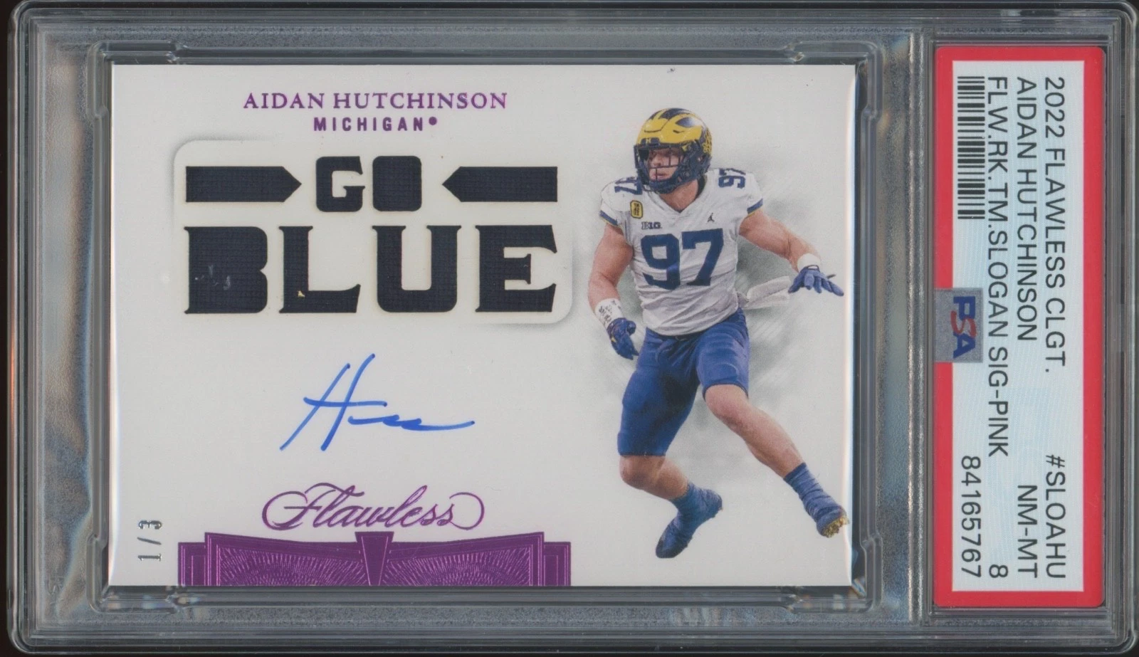 Aidan Hutchinson Panini Flawless Collegiate Flawless Rookie Team Slogan Signatures #SLOAHU Pink