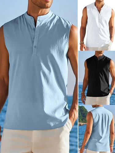 Camiseta sin mangas sin mangas de color liso para hombre Camiseta informal Chaleco de playa Camiseta - Imagen 3 de 27