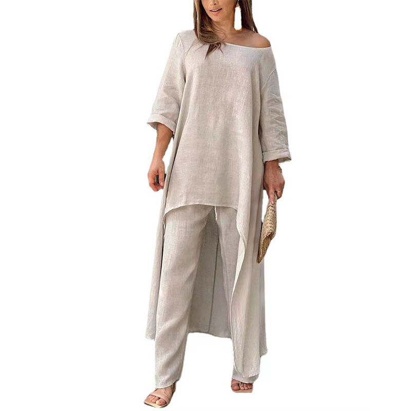 Simple Casual Loose Long Sleeved Top Pants Suit