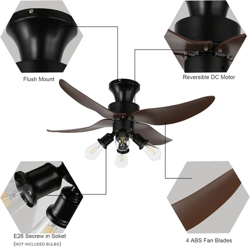 Retro Ceiling Fans with Lights and Remote, 42 Inch Ceiling Fan with 6 Speed - Picture 4 of 9
