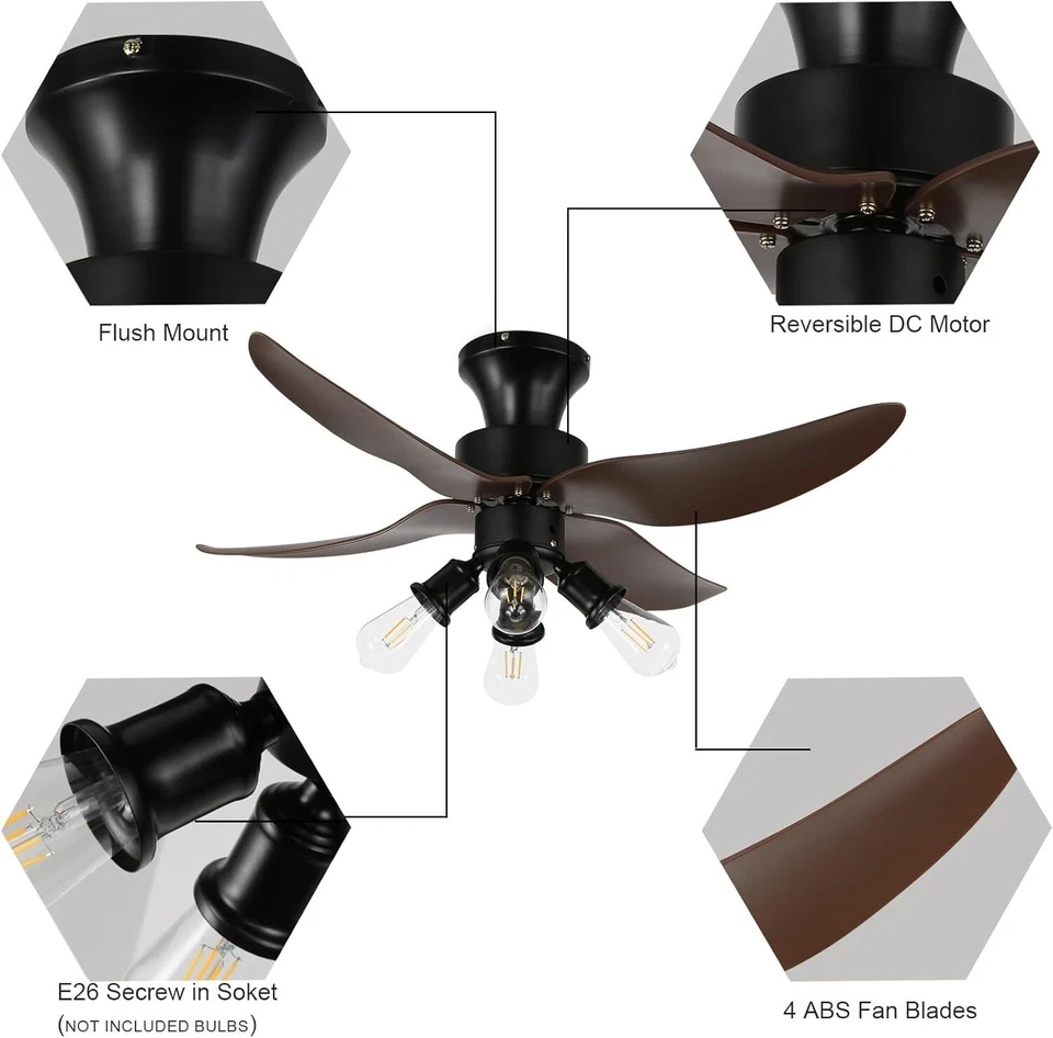 Retro Ceiling Fans with Lights and Remote, 42 Inch Ceiling Fan with 6 Speed - Image 4 of 4