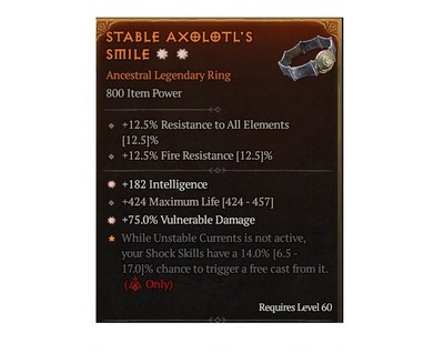 Diablo 4 Season 8 Stable Axolotl's Smile 2GA Legendary Ring Item Gear Equipment