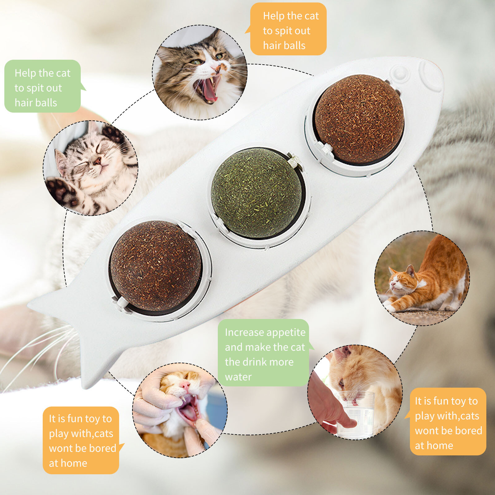 3in1 Spinning Mint Ball Toys Cat Safe Chewing Toys for Teeth