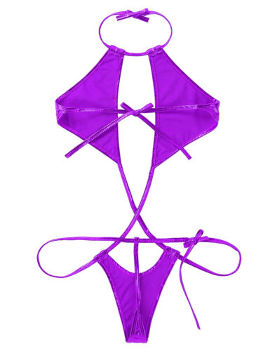 Women's Metallic G-String Slingshot Weeny Teddy Bodysuit Micro Bikini Swimwear - Picture 57 of 227