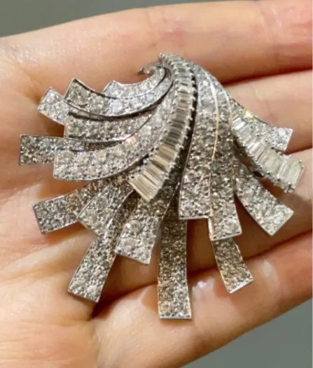 925 Sterling Silver Brooch Cubic Zirconia Handmade highend Jewelry