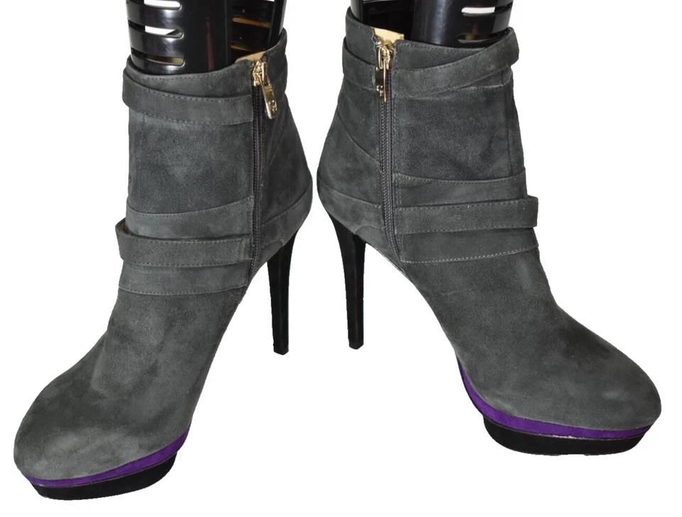 Mujer Carollina Espinosa Gris Elliot Doble Hebilla Stiletto Plataforma Botas 8 M Foto 2 de 4