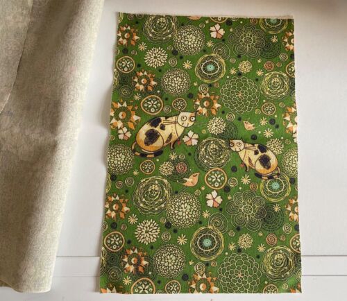 Paquete de 7 piezas de tela de algodón con estampado floral y gato calicó verde para coser manualidades hágalo usted mismo - Imagen 5 de 9