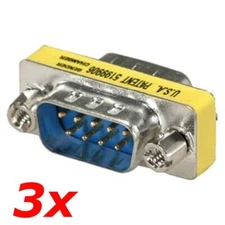 3 PACK DB9 D-SUB 9-Pin RS232 Serial Male to Male Gender Changer Coupler Adapter