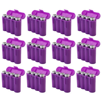 Twelve (12) EBC Battery AA AAA Purple Plastic Battery Storage Case Holder Box