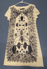 MarcBy Marc Jacobs T Shirt Dress Womens Size XS Cream Blue Classic Allover Print