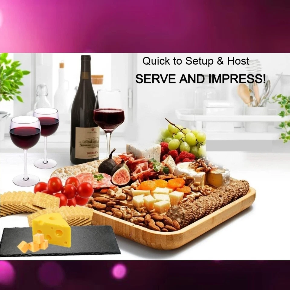 Juego de regalo tablas de queso charcutería con pizarra y juego de cuchillos de acero inoxidable Foto 4 de 4