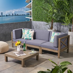 Great Deal Furniture Keith Outdoor Sectional Sofa Set With Coffee Table 3 Seate Ebay