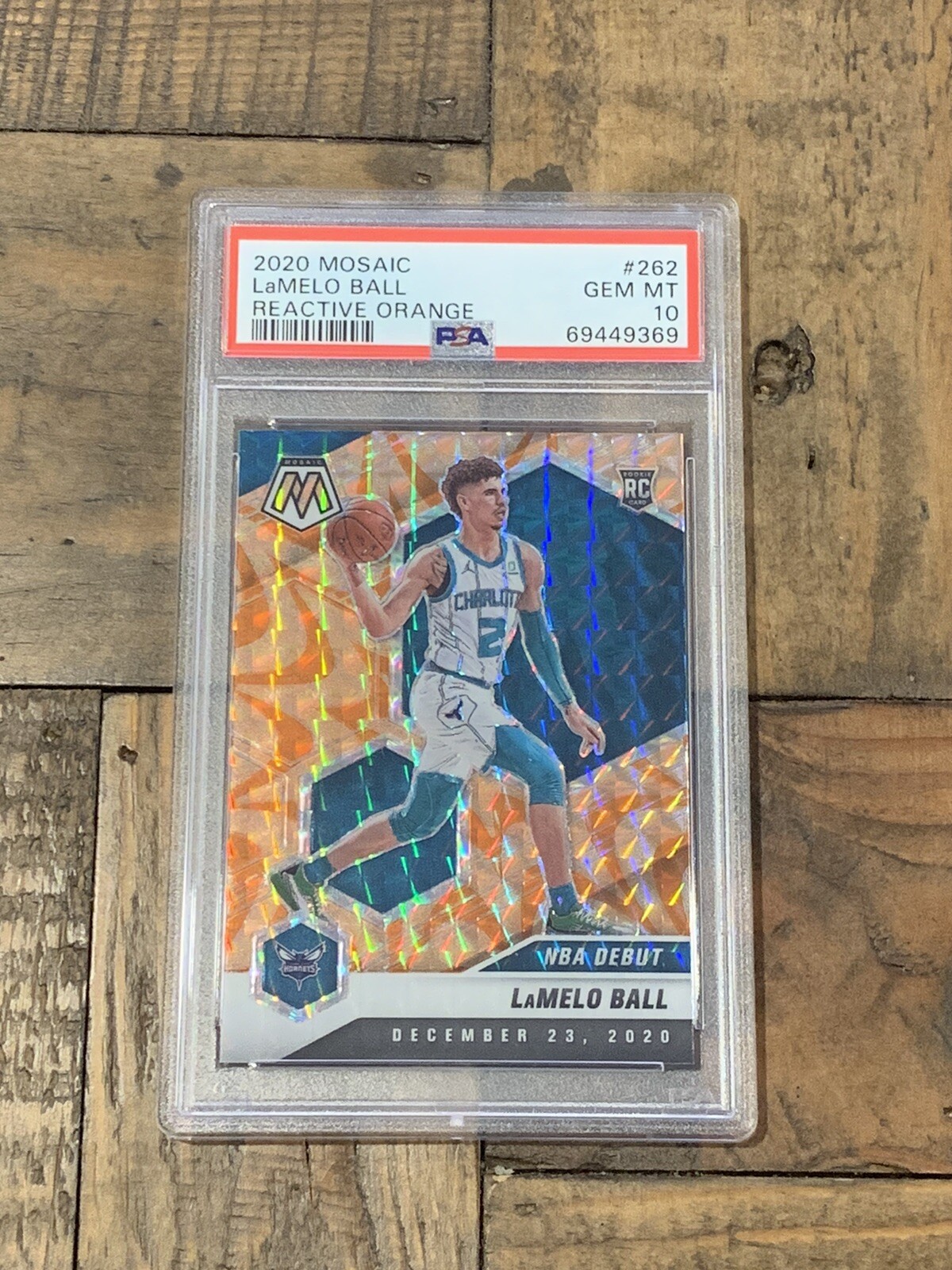 2020-21 Mosaic LaMelo Ball NBA Debut Reactive Orange Prizm Rookie RC #262 PSA 10