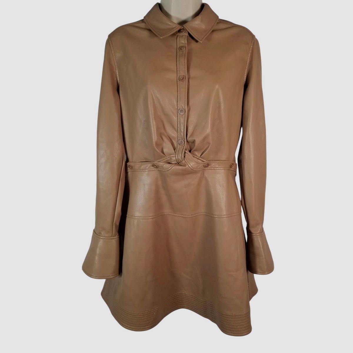 Jonathan Simkhai Women Brown Elias Long-Sleeve Vegan Leather Mini Dress Size 10 Jonathan Simkhai Women Brown Elias Long-Sleeve Vegan Leather Mini Dress Size 10