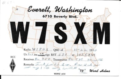 QSL 1953  Everett WA   radio card
