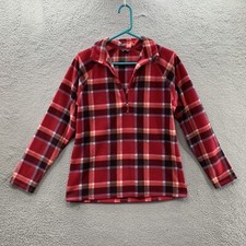 Eddie Bauer Women's Plaid Red Multicolor 1/4 Zip Fleece Pullover Ultra Soft M