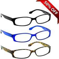 NEW Reading Glasses for Men and Women 3 Pack Readers in Black Blue Tortoise