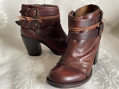 Freebird By Steven FB-Lion Brown Leather Ankle Boots Shoes Strap
