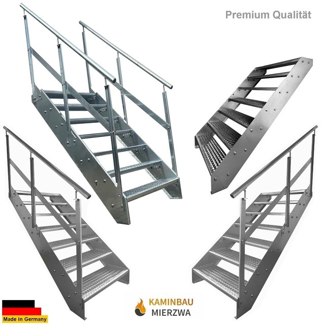 Premium Treppe 7 Stufen Breite 60-140cm Höhe 133cm Außentreppe Geländer Terrasse Premium Treppe 7 Stufen Breite 60-140cm Höhe 133cm Außentreppe Geländer Terrasse