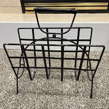 Vintage Black Magazine Rack Album Holder MCM Hollywood Regency Atomic Retro