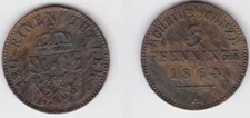 3 Pfennigs Copper Coin Prussia 1864 A XF (150069)