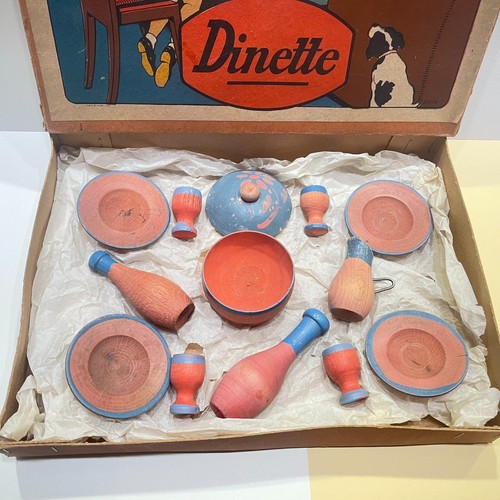 JOUET ANCIEN - COFFRET DINETTE EN BOIS PEINT - ERIA MADE IN FRANCE 1940/50 - Photo 3/24