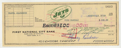 #ad Weeb Ewbank amp; Vito Babe Parilli Signed AUTO 1969 New York Jets Payroll Check LOA $495.00