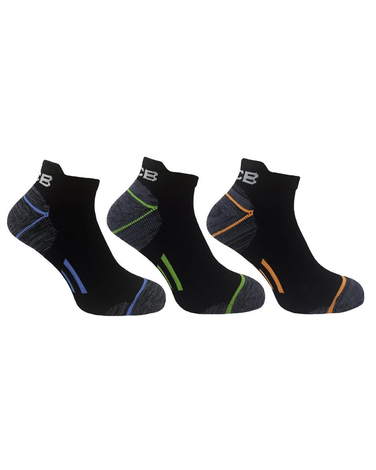 3pk Mens JCB Technical Trainer Liners Black/Neon - 6-8.5 & 9-12 UK