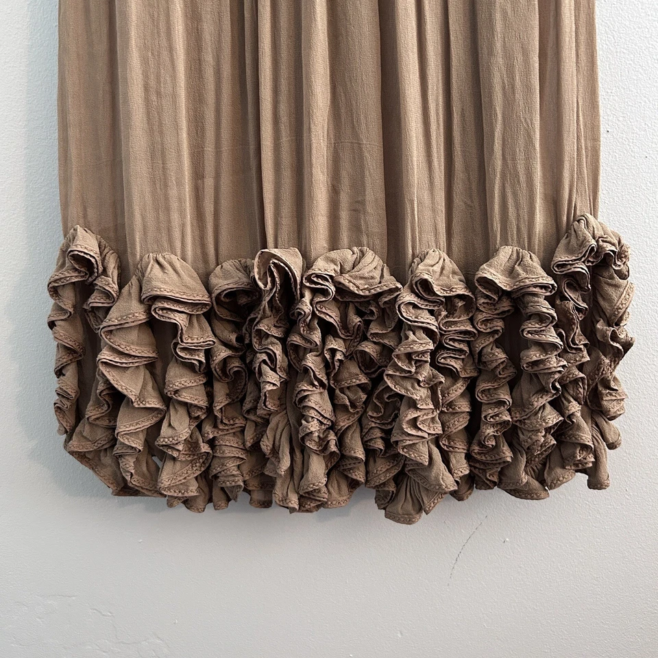 Mini Vestido Yoana Baraschi Seda 2 Tostado Taupe Drapeado Volantes Dobladillo Enrollado Manga Correa Foto 2 de 4