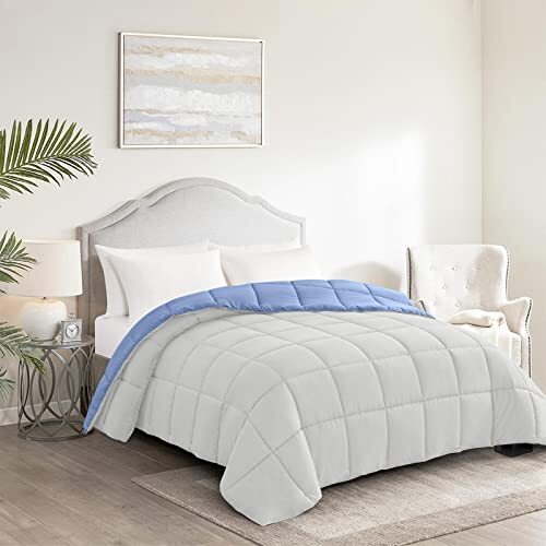 Lightweight Queen Comforter - Blue Down Alternative Full/Queen Blue/White - 第 3/6 張圖片