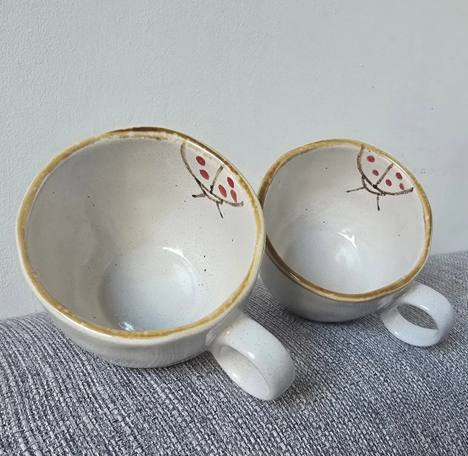 Stoneware Ladybird Cups Cappuccino Artisan Handpainted Speckled Pottery 200ml - Image 4 of 4