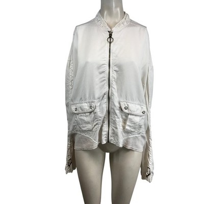 XCVI Womens XL Off White Lyocell Modal Zip Up Bomber Jacket Utility 14557