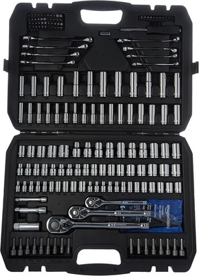 Amazon Basics Mechanic's Socket Tool Set With Case, 201 Piece, Black, Silver 