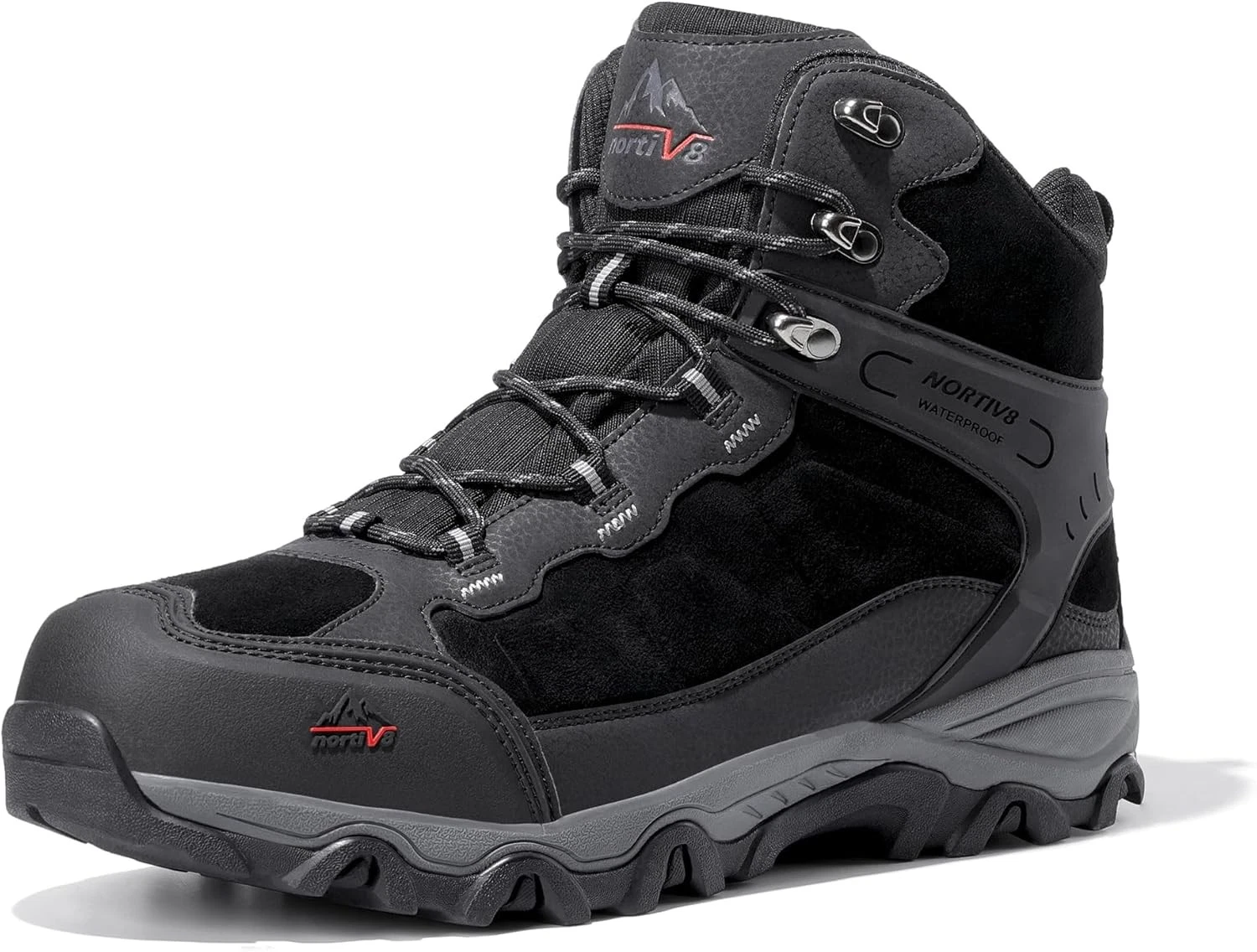 NORTIV 8 Men's Waterproof Hiking Boots Outdoor Mid Trekking Lightweight Black