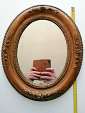 ancien miroir ovale doré 19 ème bois et stuk